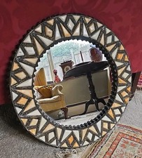 Vintage Circular Moroccan Inlaid Decorative Brass Mirror