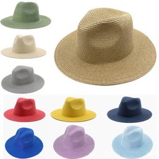 Unisex Men Women Panama Hat Foldable Wide Brim Fedora Straw Summer Sun Hat