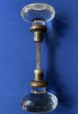 Solid Clear Glass & Brass Egg Oval Victorian Door Handles Knobs Spindle ORIGINAL