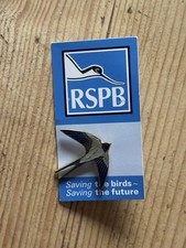 RSPB SWALLOW on vintage Card. Enamel Pin Badge Bird original hatch reverse rare 