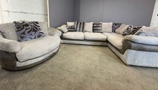 Beige corded corner sofa - beige,