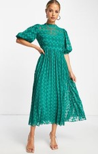 ASOS DESIGN Womens Green Midi Dress High Neck RRP £56