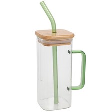 Glass Beverage Cup with Bamboo