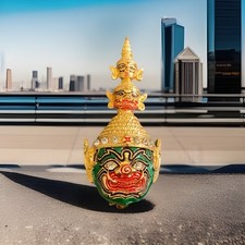 Thai Khon Mask Rhinestone Enamel Thailand Traditional Mask Brooch. Gold Tone. F1