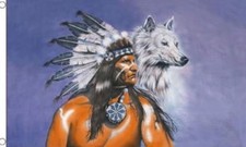 Indian chief with wolf - indian, flag