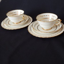 Tuscan White & Gold Vintage Trio x2 Cup Saucer Side Tea Plate English Bone China
