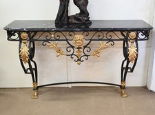 Italian Baroque Console Table Wine Server Iron Marble Top Bacchus