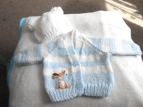 Hand knitted blue - blue, stripe