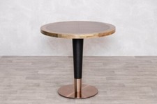 ROUND COPPER TOP CAFE TABLE WITH WOODEN EDGE RESTAURANT TABLE CHOICE OF BASE