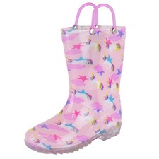 Girls Pink Unicorn Wellies Wellington Rain Boots with Pull On Handles