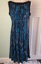 Sandra Darren Navy Blue Patterned Sleeveless Knee Length Jersey Dress - Size 10