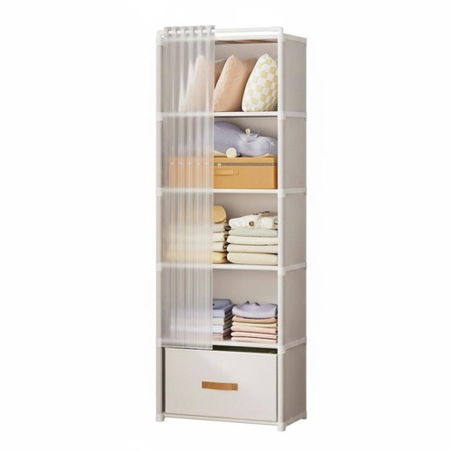 Shelving unit with - with, curtain