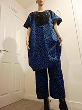 Ankara African 2-Piece dashiki kaftan/ Trouser Set, Women, Blue, One Size. M/L