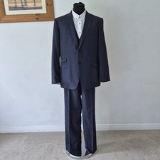 Fellini Blue Check 3 Piece Suit 44R Jacket W36 L32 Wedding Formal Slaters