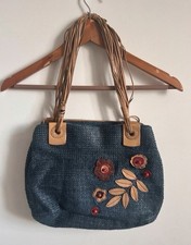Tula Blue Woven Straw Leather