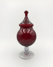 Vintage Red Ruby Italian Empoli Apothecary GLASS Bon Bon Jar with Lid 22cm