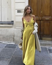 ZARA SATIN LACE MIDI DRESS -