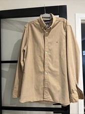 Tommy Hilfiger Long Sleeved Beige Corduroy Regular Fit Shirt Large Cotton 