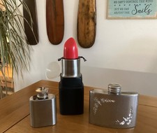 3 x Hip Whisky / Spirit Drinking Flasks - Pewter/ Stainless / Novelty Lipstick