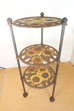 Vintage 3 Tier Cast Iron Metal Saucepan Stand Sun Flower Pot Rack Floral 62cm
