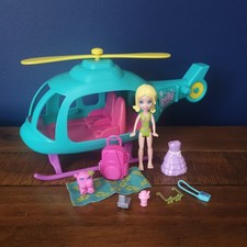 Polly Pocket Helicopter Toy 8" Vehicle 3 Dolls Clothes Accessories Bundle 