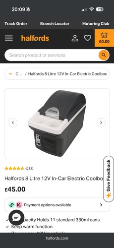 Halfords cooler 12v car - 8l,