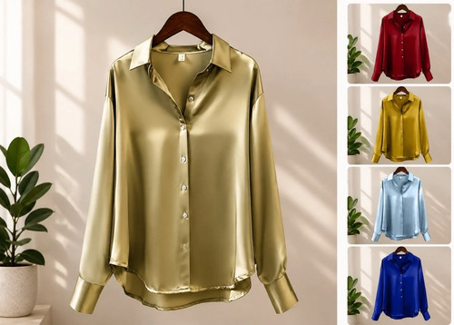Womens satin silk plain shirt - silk,