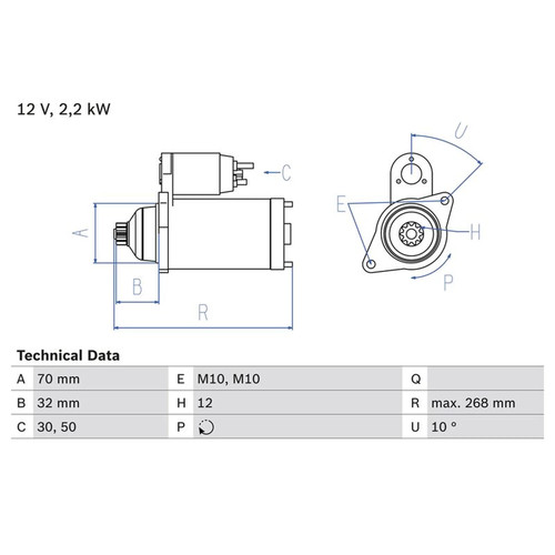 Bosch starter motor - bosch, 2.2kw