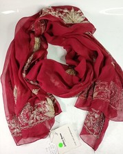 Vtg Ladies Juliet Dunn Dark Red Embroidered Shawl/Scarf Metallic Thread 34"x76"