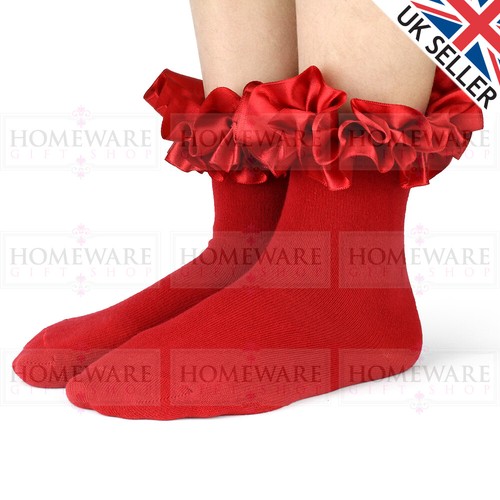 Girls frilly satin ankle - satin, socks