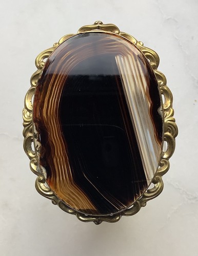 Edwardian agate brooch gold - edwardian,