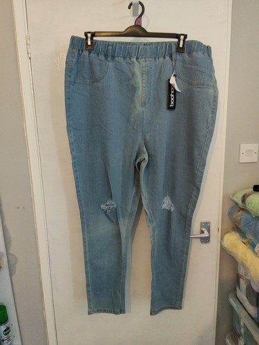 Ladies blue ripped leggings - blue,