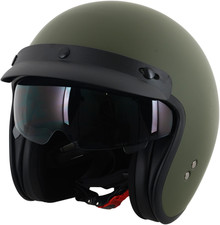 Stealth Open Face Motorcycle Motorbike Scooter Helmet With Peak - Matt Green