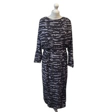 Vintage Atelier Silk Maxi Dress Zebra Print 90s Black Grey  L 12