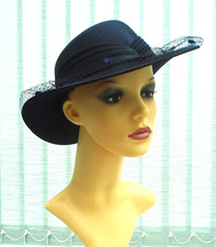 Vintage  Retro 1940`s wartime  Landgirl Homefront Church style navy blue  hat