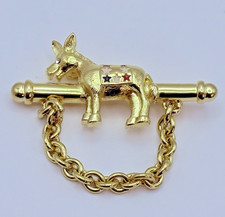 Ann Hand Crystal Enamel Democratic Pin Donkey Brooch Goldtone, Signed RARE