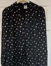 KIM & CO Lovely Black/Silver Foil Georgette Crepe Long Sleeve Blouse, Size 2 XL 