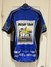 Vintage Biemme 1/4 Zip Blue Cycling Jersey Size XL, With Graphic Print on Back.
