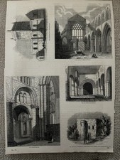 Antique Print c.1860s Westminster Holyrood Oxford Cathedral Stewkley Church
