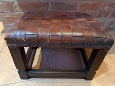 Lovely Vintage Oak Leather Strap Top Footstool