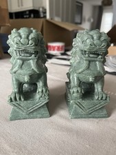 Antique Japanese Jade Soapstone Beautifully Carved Pair of Shishi Lions Statues