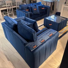 Ark Future Full 3+2 Seater Sofa Set with Glass Coffee Table, Plush Velvet