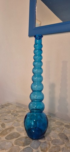 Blue glass bubble genie bottle - glass,