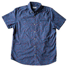 GAP Mens Shirt Short Sleeved Slim Fit Blue Floral Cotton Collared SIZE L 44"-46"