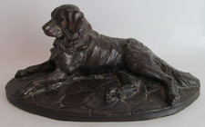 Vintage Resting Retriever Dog Bronze Heavy Sculpture By A . Martin  2.1 KG