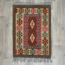 103 x 68cm Vintage Handmade Afghan Carpet Door Bath Mat Kilim Small Oriental Rug