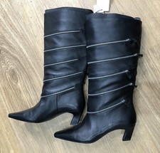 Zara Womens Gorgeous new soft leather long boots black zips size 40 RRP £139.00