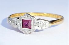 Antique Art Deco 18ct Gold, Platinum, Princess Ruby & Diamond Ring, Size P1/2