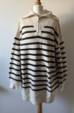 George striped jumper size Medium NEW oatmeal browns quarter zip M 12 14 Asda