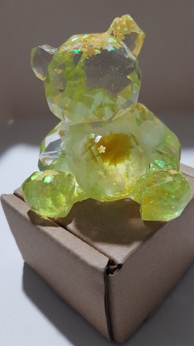 Resin bear yellow with flowers - resin,